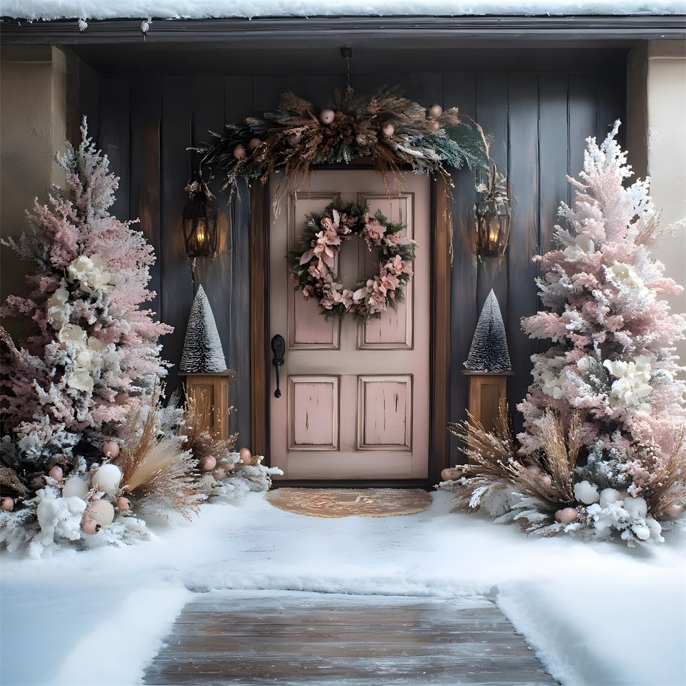 Weihnachten Rosa Baum Kranz Tür Schnee Backdrop RR9-77