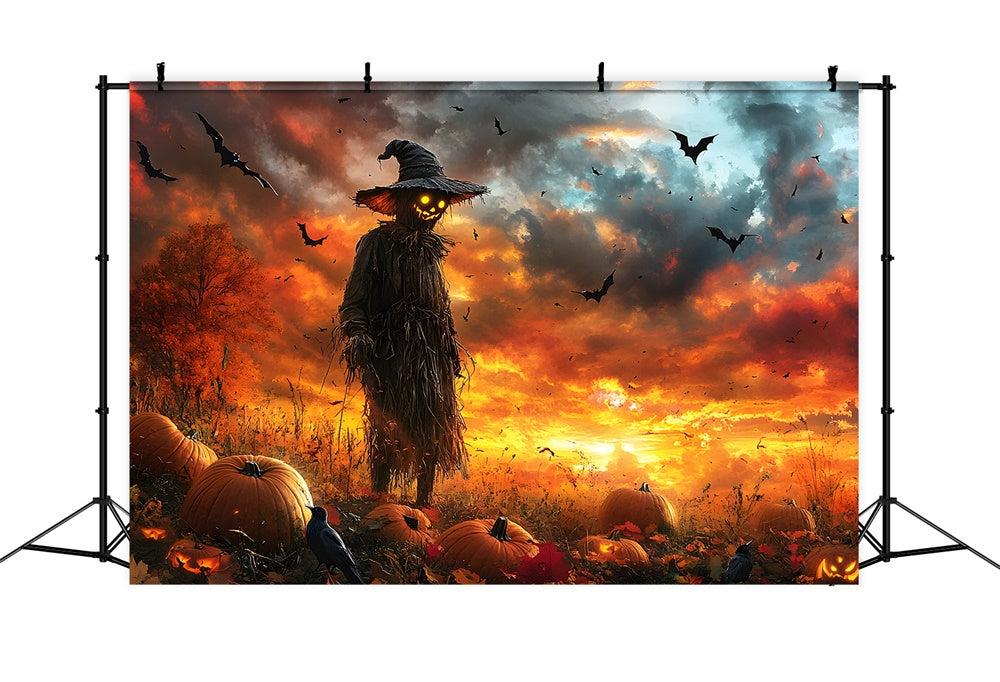 Halloween Sonnenuntergang Fledermäuse Kürbis Vogelscheuche Backdrop RR9-89
