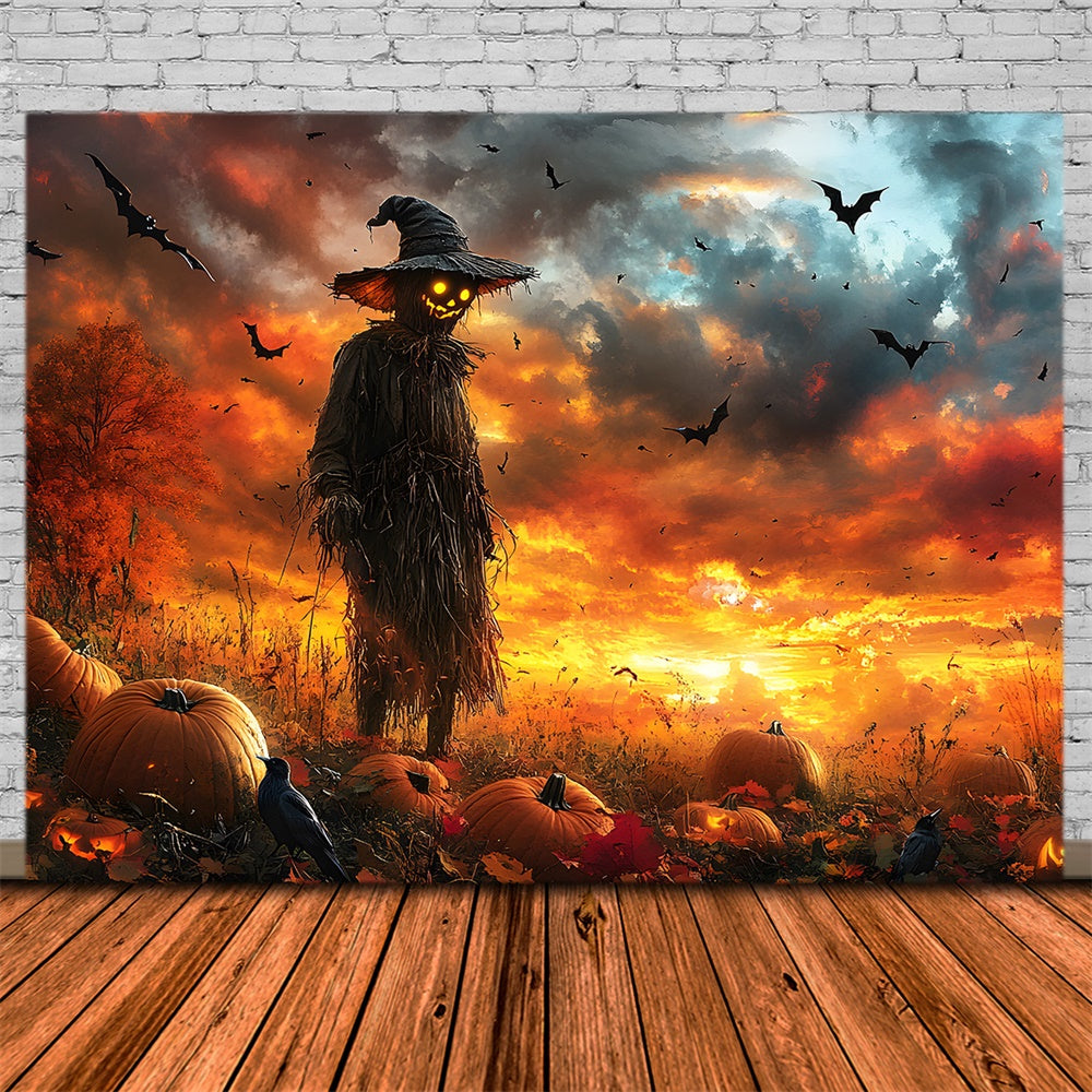Halloween Sonnenuntergang Fledermäuse Kürbis Vogelscheuche Backdrop RR9-89