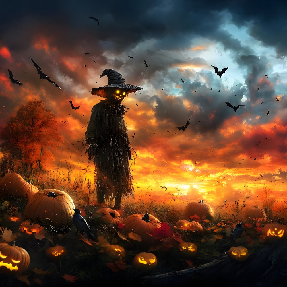 Halloween Sonnenuntergang Fledermäuse Kürbis Vogelscheuche Backdrop RR9-89