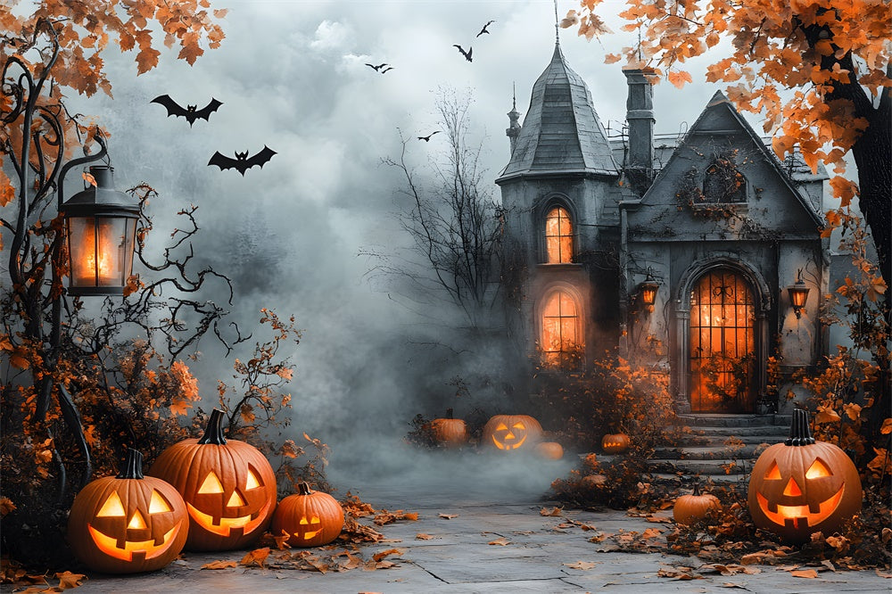 Halloween Spukhaus Nebliger Wald Hintergrund RR9-96