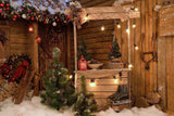 Gemütlicher Weihnachtshintergrund mit Holzhütte SH662
