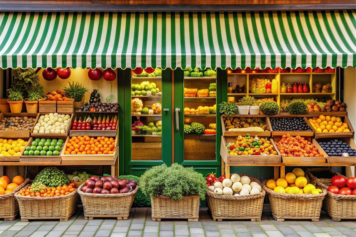 Obststand Frühling Backdrops Bunte Bauernmarkt Obststand Backdrop TWW2-1