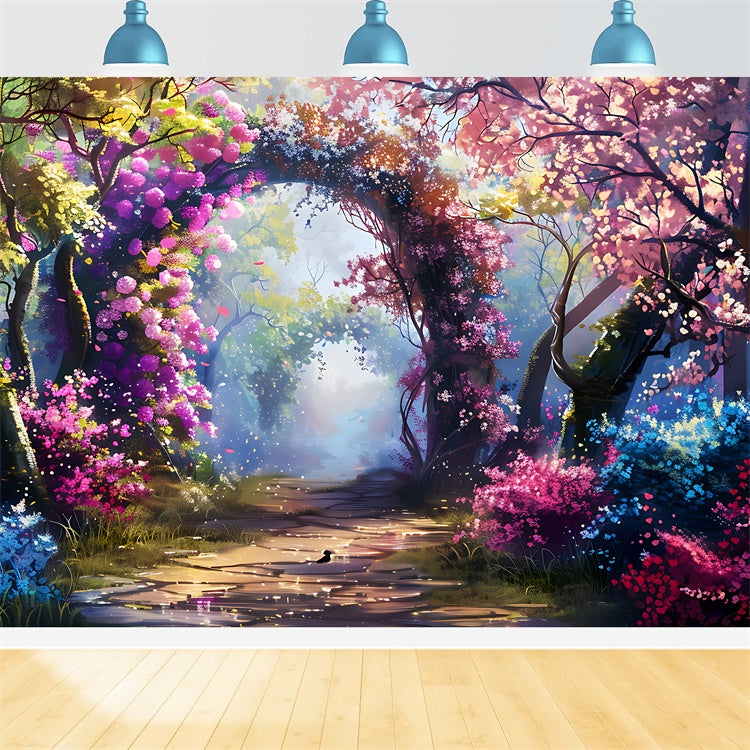 Frühlings-Blumen-Hintergrundkulisse Verträumte Blumen-Tunnelweg-Hintergrundkulisse TWW2-24