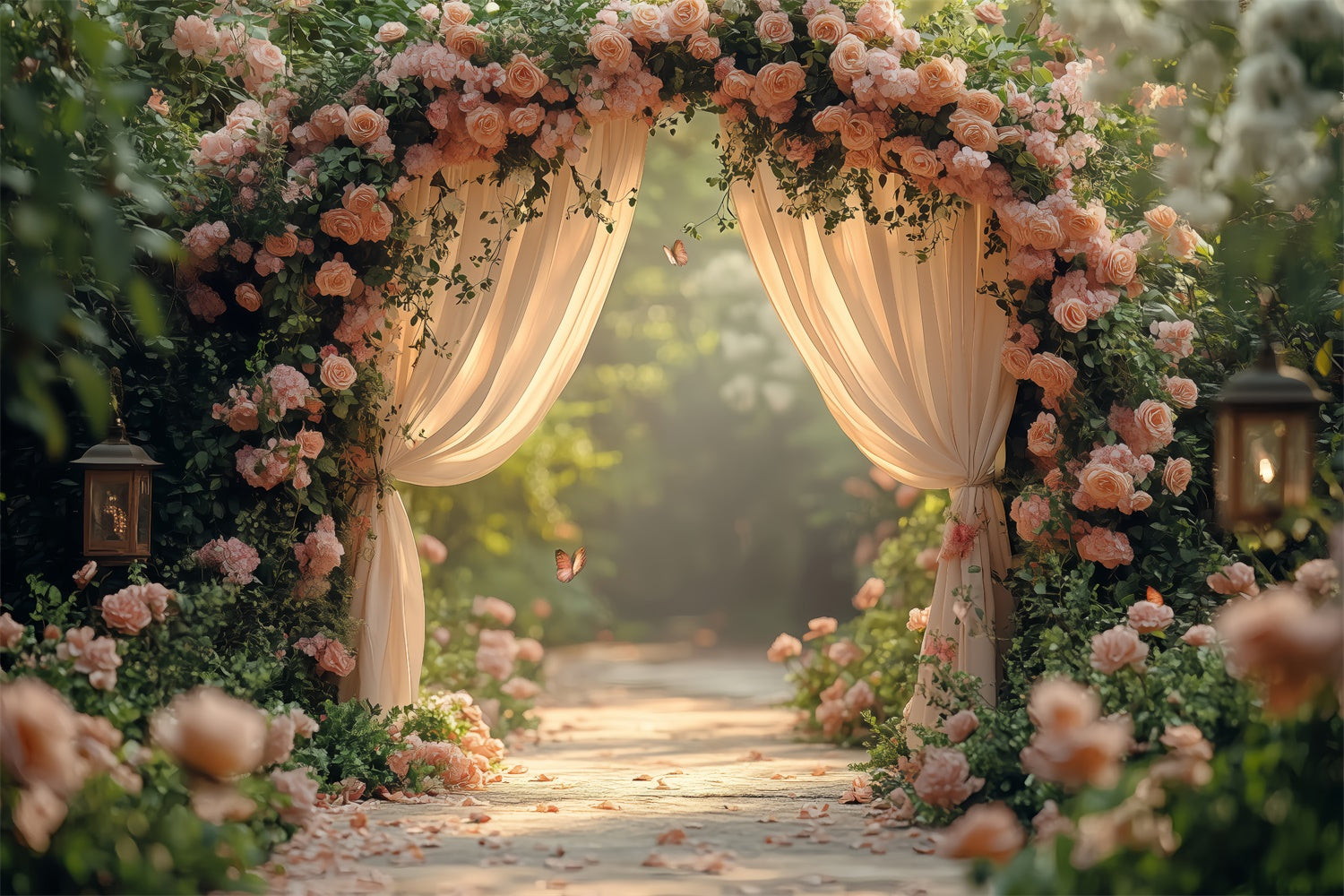 Frühlingsblumen-Hintergrundbild Romantischer Gartenweg Rosen-Hintergrundbild TWW2-30