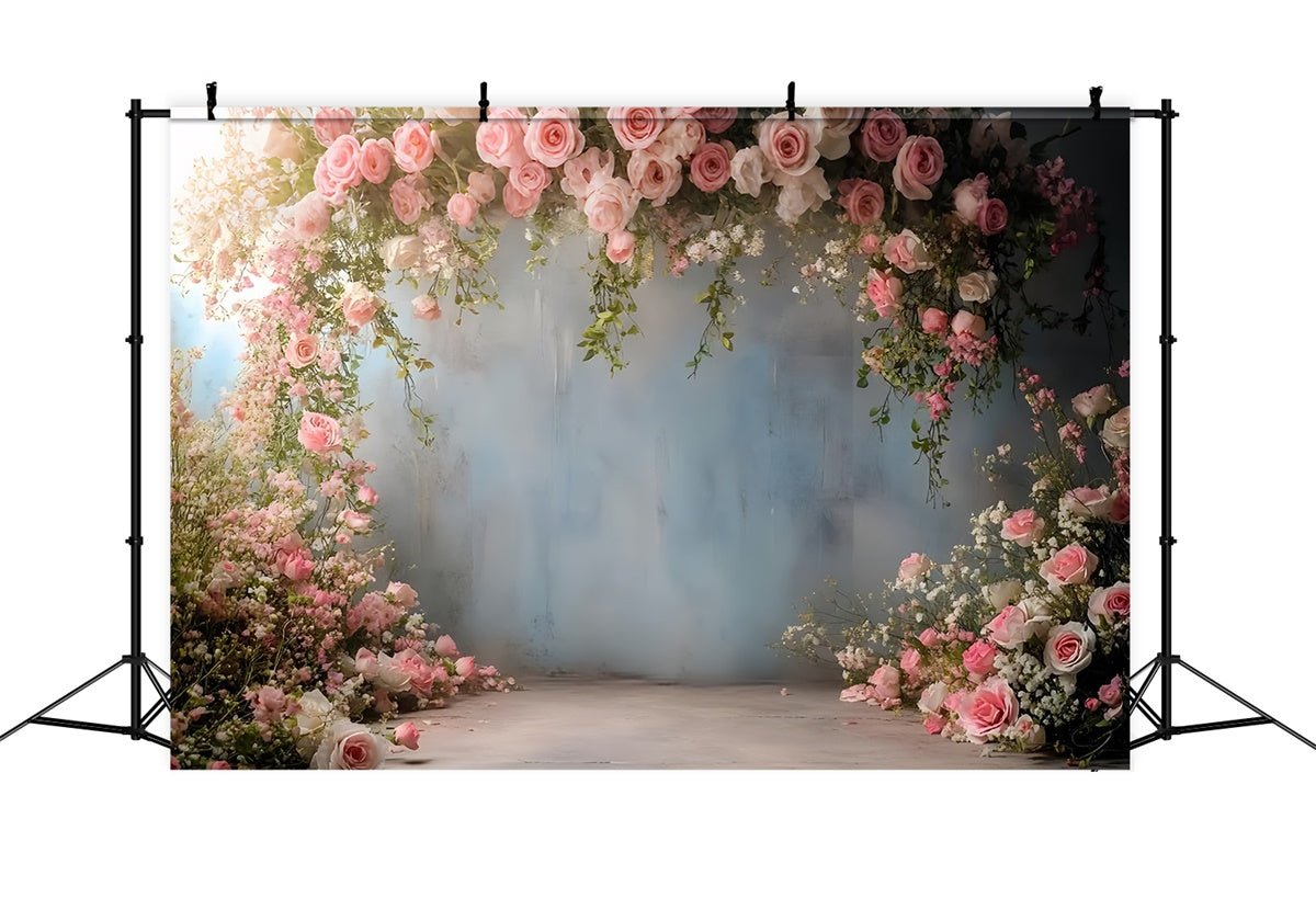 Frühlingsblumen-Hintergrundkulisse Elegante rosa Rosenbogen-Hintergrundkulisse TWW2-36