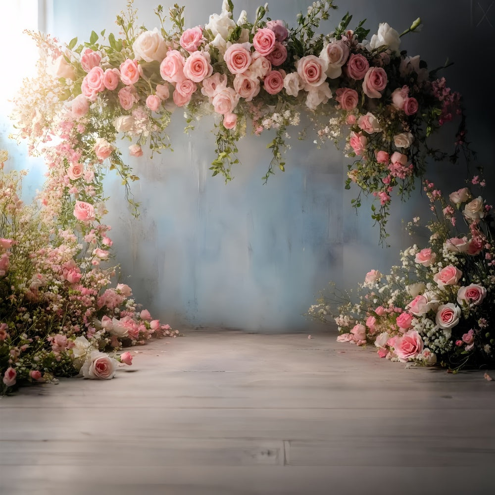 Frühlingsblumen-Hintergrundkulisse Elegante rosa Rosenbogen-Hintergrundkulisse TWW2-36