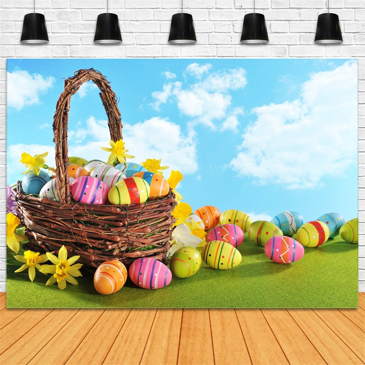 Ostern Backdrops für Fotos Frühlingsblüte Eierkorb Backdrop TWW3-26