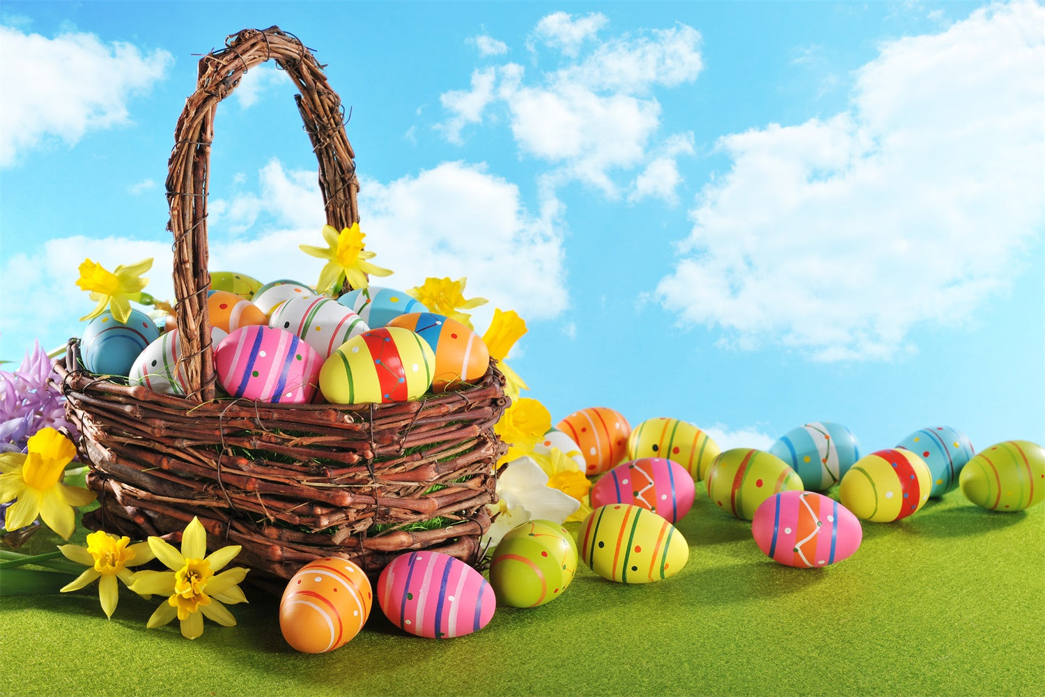 Ostern Backdrops für Fotos Frühlingsblüte Eierkorb Backdrop TWW3-26