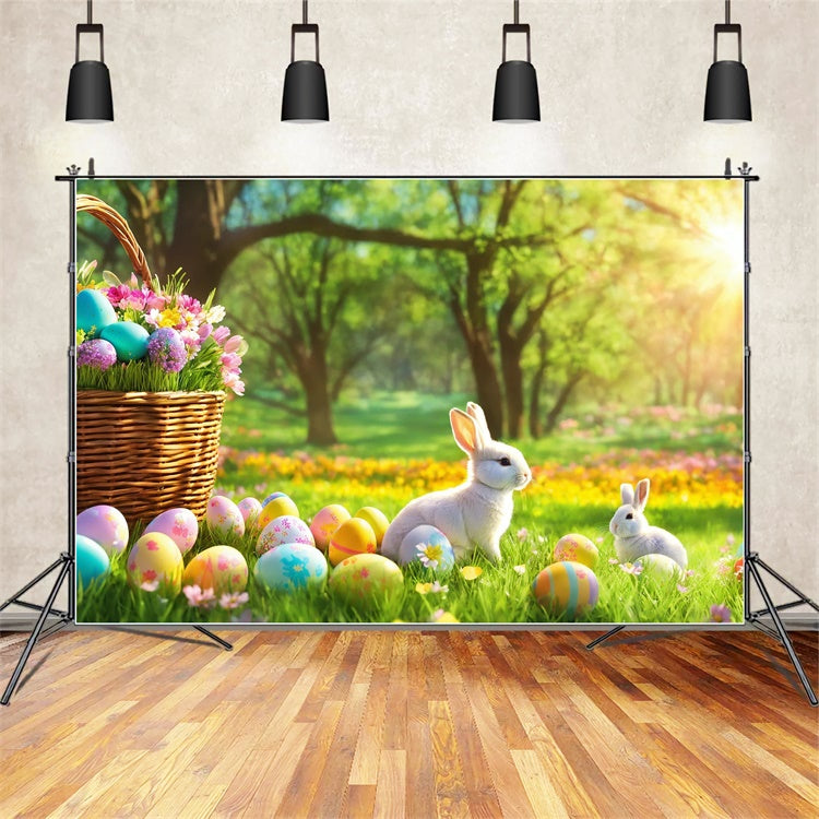 Ostern Fotohintergründe Sonnenbeschienener Wald Hasen Ei Hintergrund TWW3-36