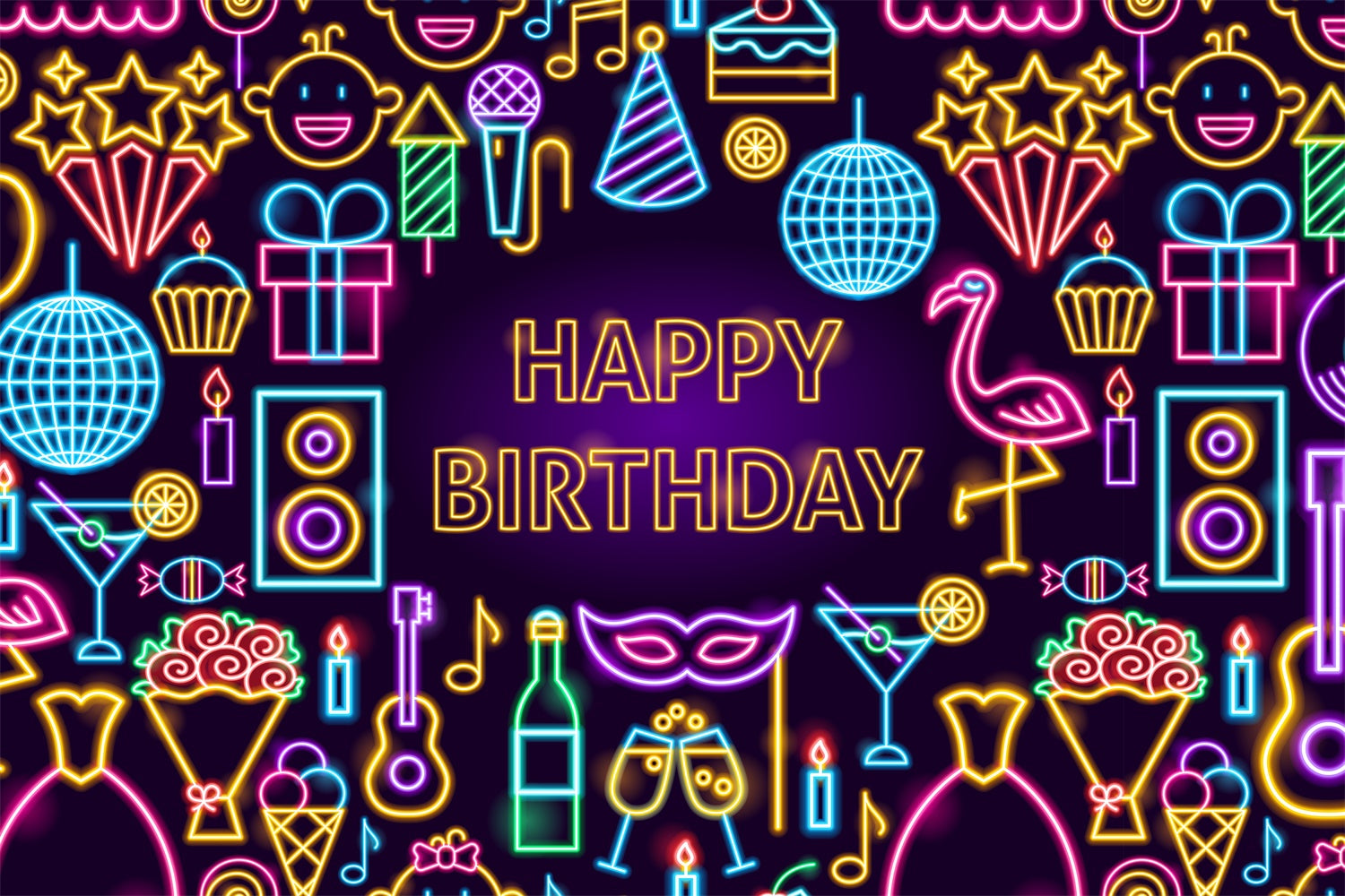 Personalisierte Backdrops für Geburtstag Retro Neon Icon Backdrop TWW3-68