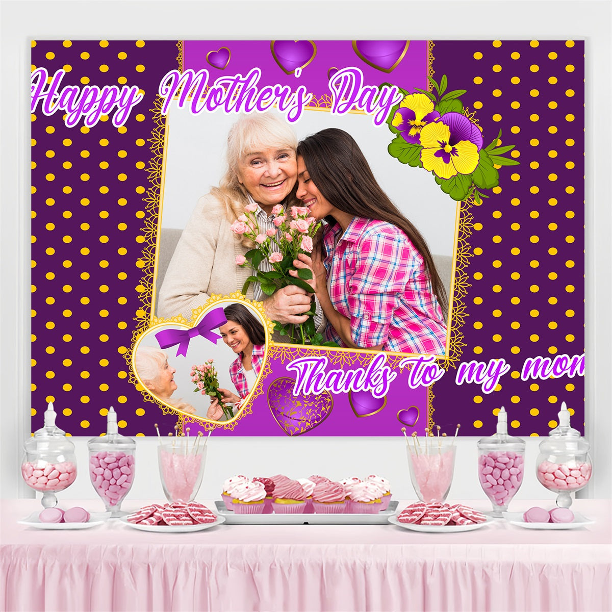 Backdrops For Mother's Day Rosa Blumen Liebe Personalisierte Backdrop TWW4-9