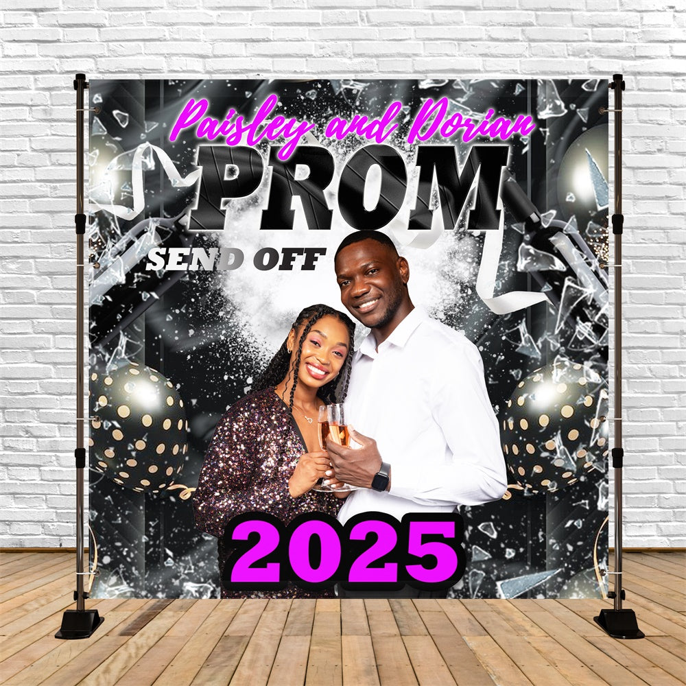 Graduierter Hintergrund Schwarz Silber Funkelnd Custom Party Graduation Backdrop TWW5-33