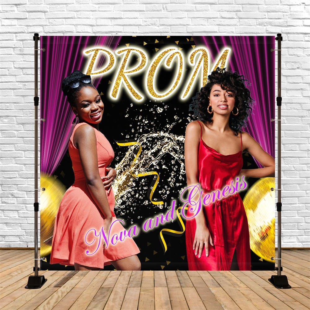 Prom Backdrop Lila Vorhang Glitter Personalisierte Party Abschlussfeier Backdrop TWW5-36