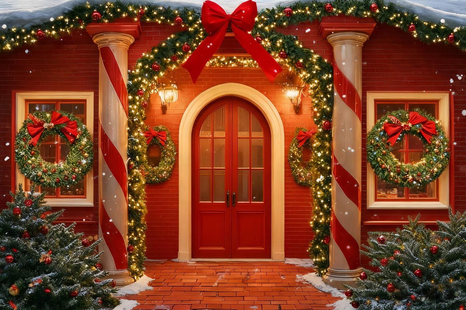 Gro?e Schleife als Hintergrund Rote T¨¹r Festlicher Eingang Ideen f¨¹r Weihnachtshintergr¨¹nde TWW510-101