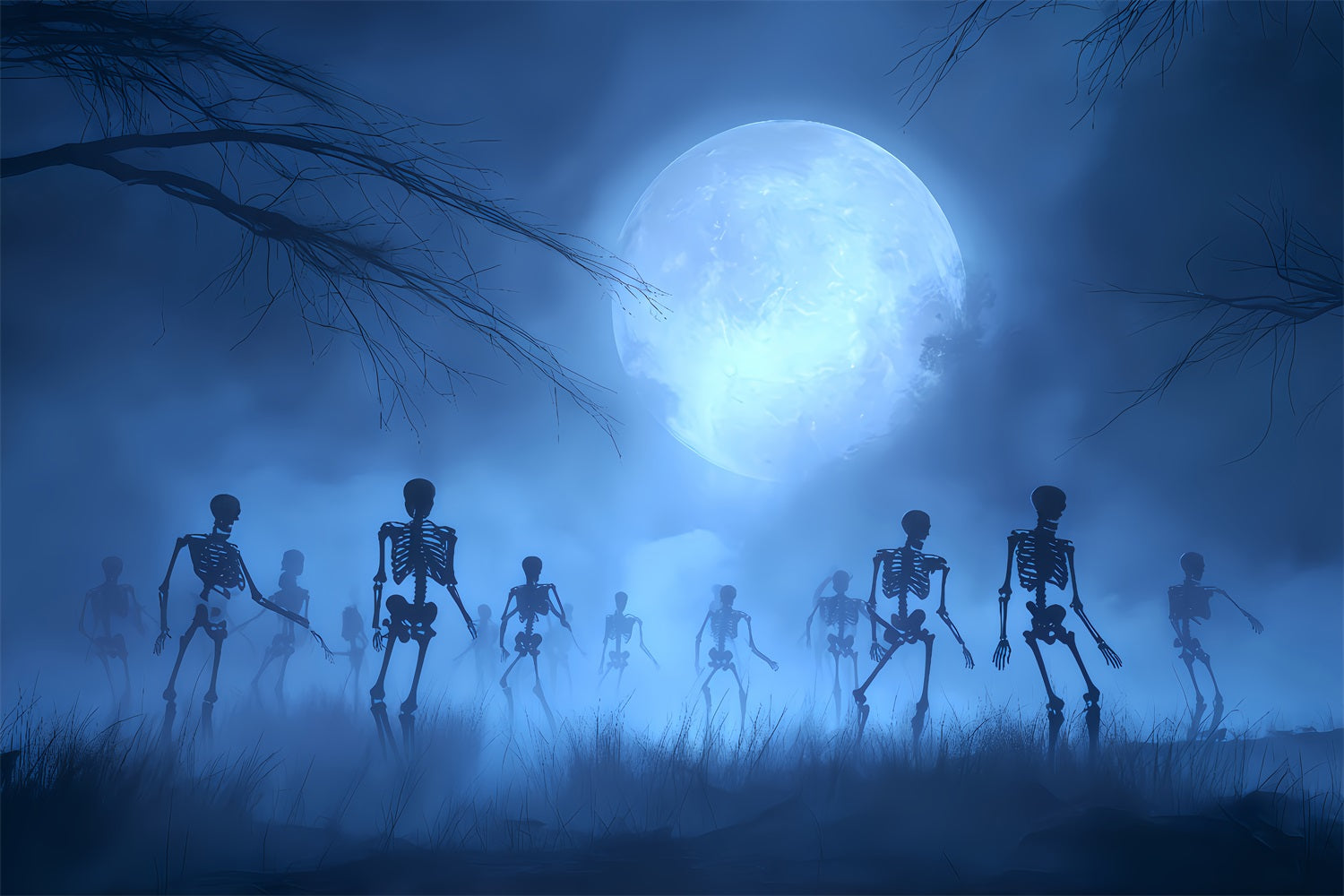 Halloween-Geisterkulisse Skelette erheben sich unter blauem Mond Gruselige Halloween-Kulissen TWW510-10