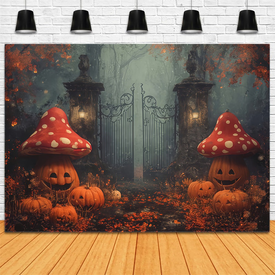 Gruselige Halloween-Hintergründe Kürbis-Pilze Verzauberte Tor Halloween-Fotohintergrund TWW510-13