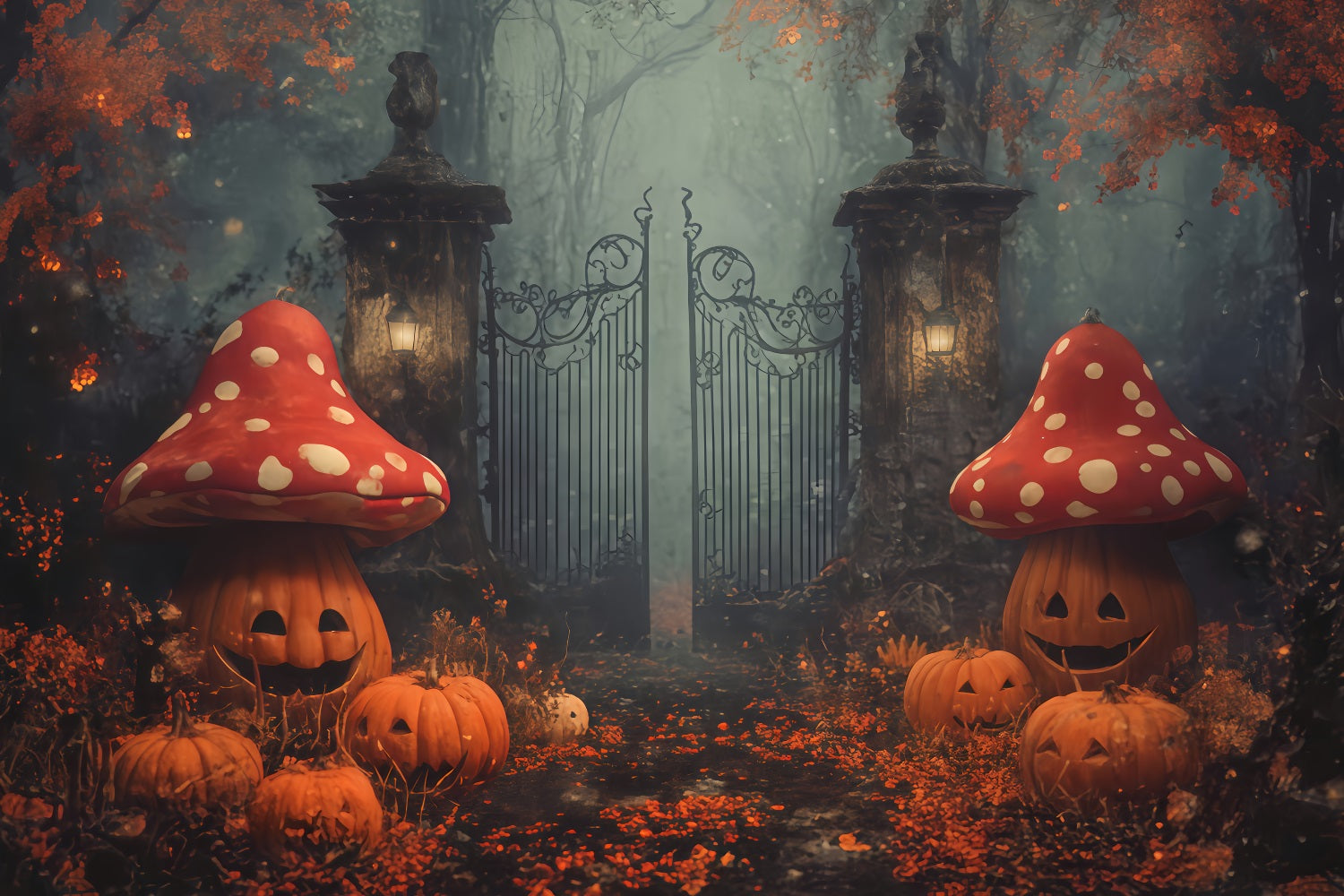 Gruselige Halloween-Hintergr¨¹nde K¨¹rbis-Pilze Verzauberte Tor Halloween-Fotohintergrund TWW510-13