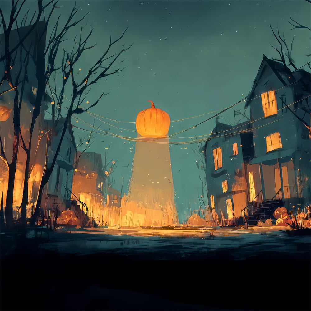 Gruselige Halloween-Hintergründe Leuchtende Kürbis-Straße Abenddämmerung Halloween-Hintergrund für Fotos TWW510-14