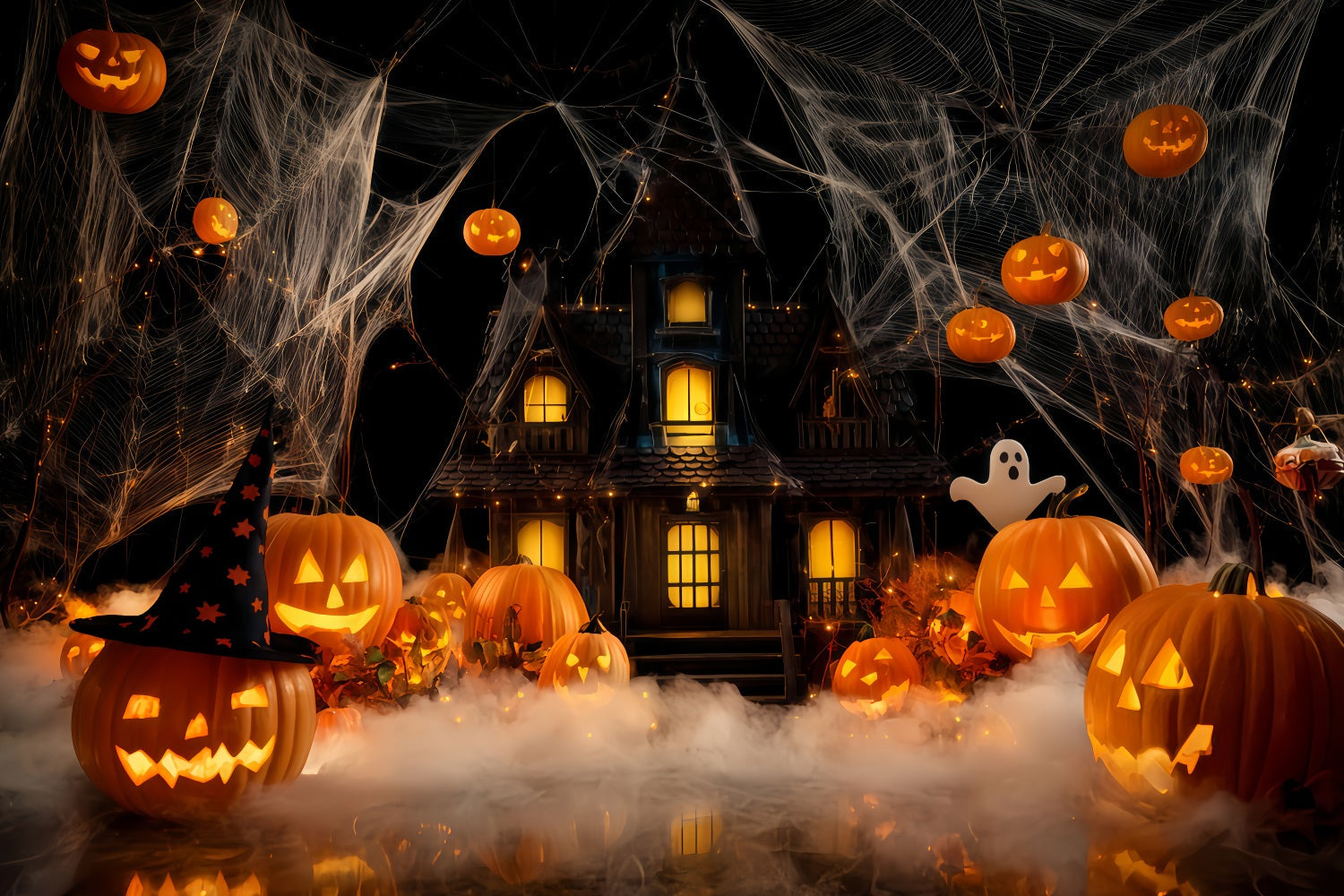 Geisterhaus-Hintergrund Geisterhaus K¨¹rbis Nebel Halloween-Hintergrundideen TWW510-15