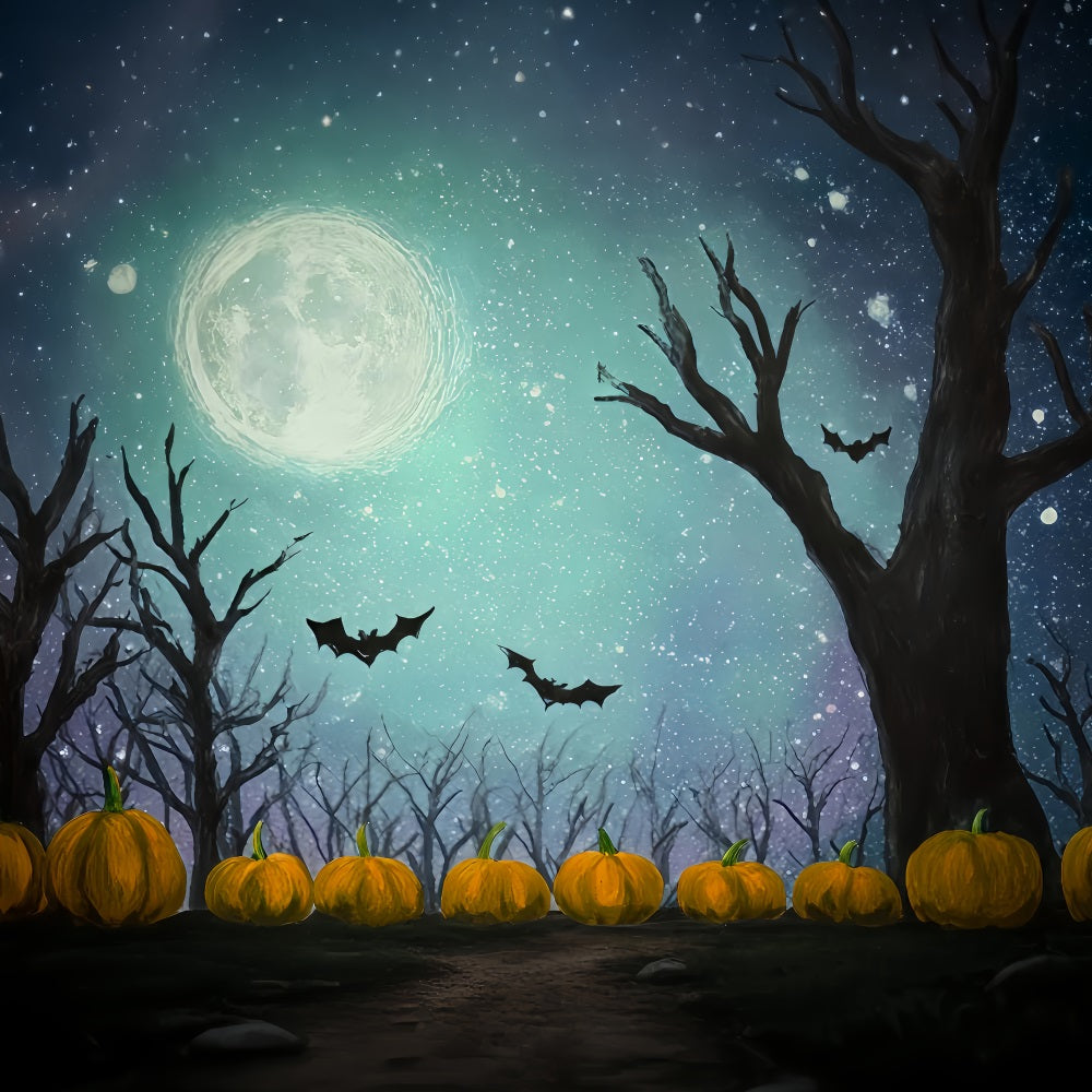 Halloween-Mond-Hintergrund Flederm?use K¨¹rbisse Sternenmondlicht Halloween-Fotohintergr¨¹nde TWW510-17