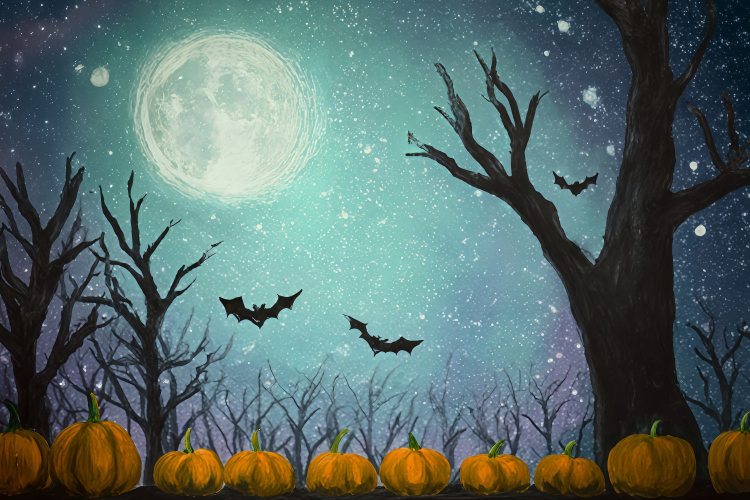 Halloween-Mond-Hintergrund Flederm?use K¨¹rbisse Sternenmondlicht Halloween-Fotohintergr¨¹nde TWW510-17