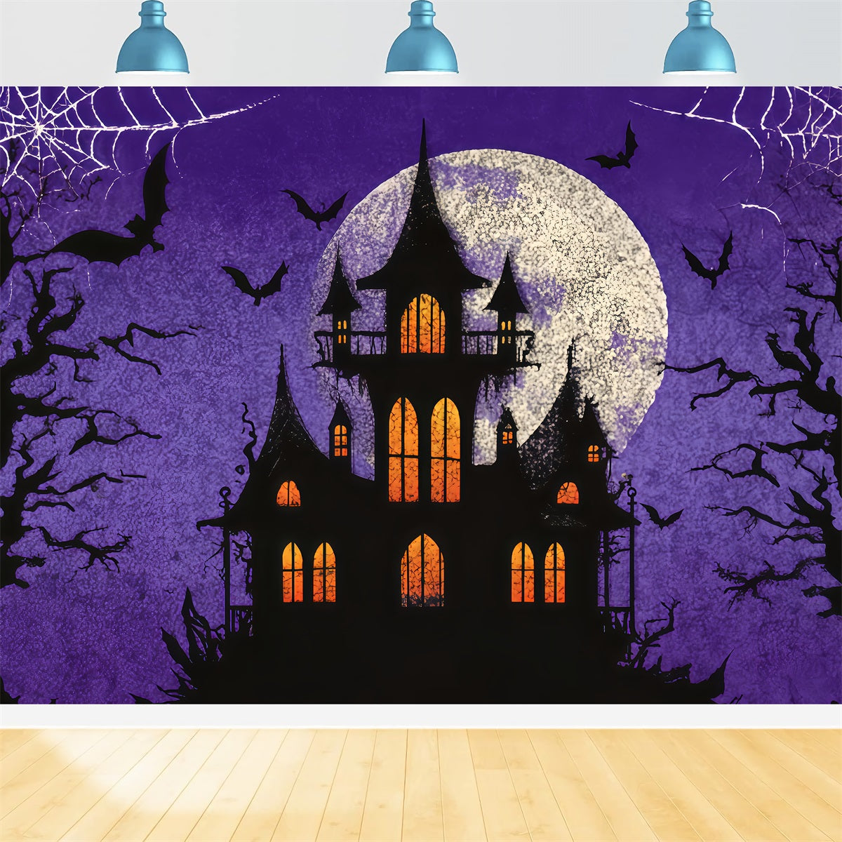 Halloween-Hintergrund mit Flederm?usen Spukschloss Lila Mond Gruselige Halloween-Hintergr¨¹nde TWW510-20