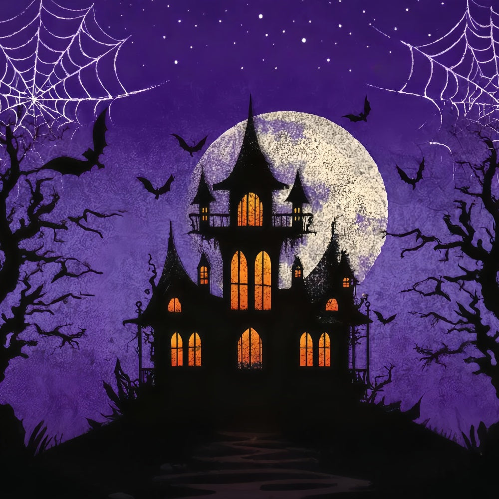 Halloween-Hintergrund mit Fledermäusen Spukschloss Lila Mond Gruselige Halloween-Hintergründe TWW510-20