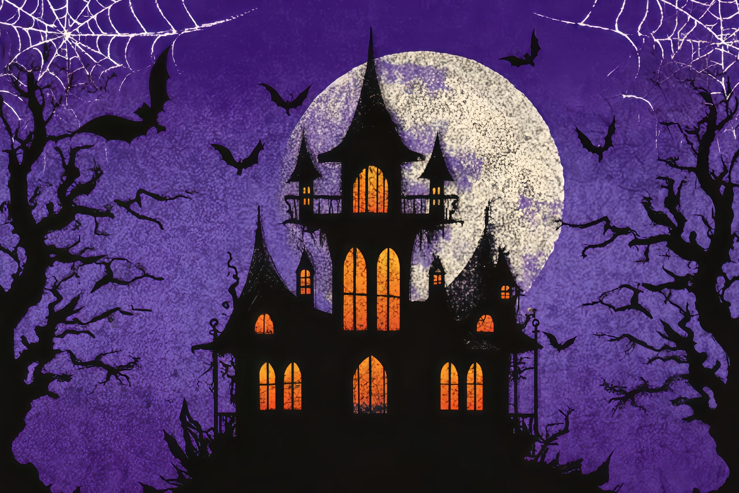 Halloween-Hintergrund mit Flederm?usen Spukschloss Lila Mond Gruselige Halloween-Hintergr¨¹nde TWW510-20