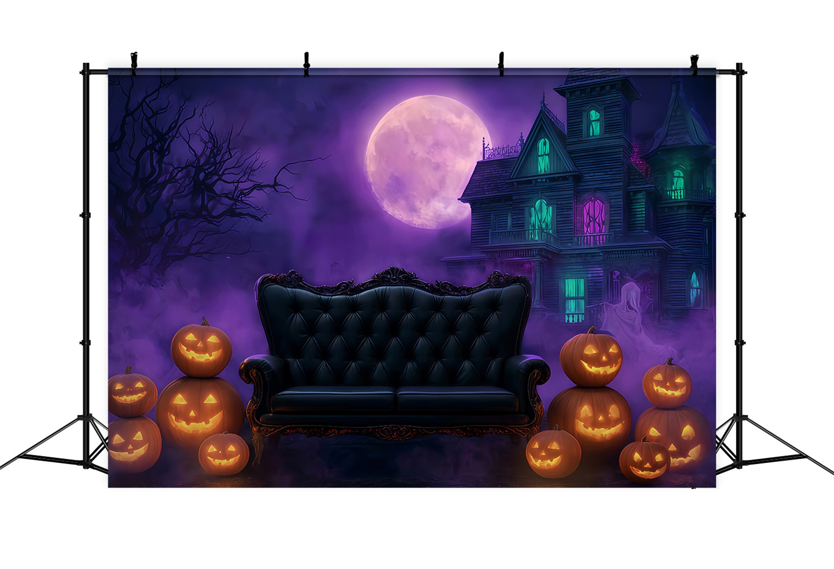 Halloween-Mond-Hintergrund Gothic-Sofa Spukhaus Halloween-Hintergr¨¹nde TWW510-22