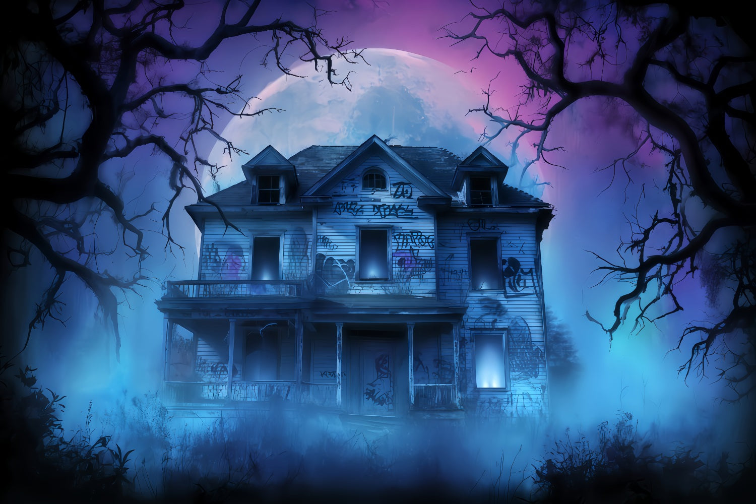 Geisterhaus-Hintergrund Verlassenes Haus Nebelnacht Halloween-Hintergrund f¨¹r Fotos TWW510-24