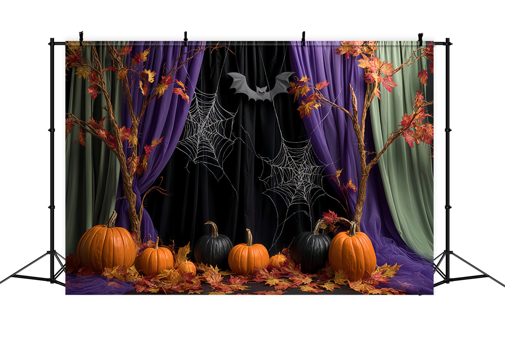 Halloween-Spinnen-Hintergrund Herbstvorh?nge Spinnennetze Halloween-Fotohintergr¨¹nde TWW510-27