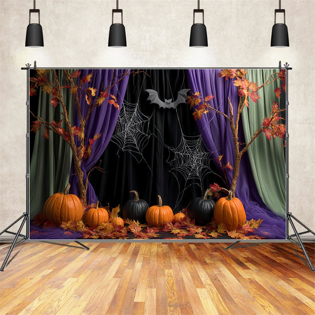 Halloween-Spinnen-Hintergrund Herbstvorh?nge Spinnennetze Halloween-Fotohintergr¨¹nde TWW510-27