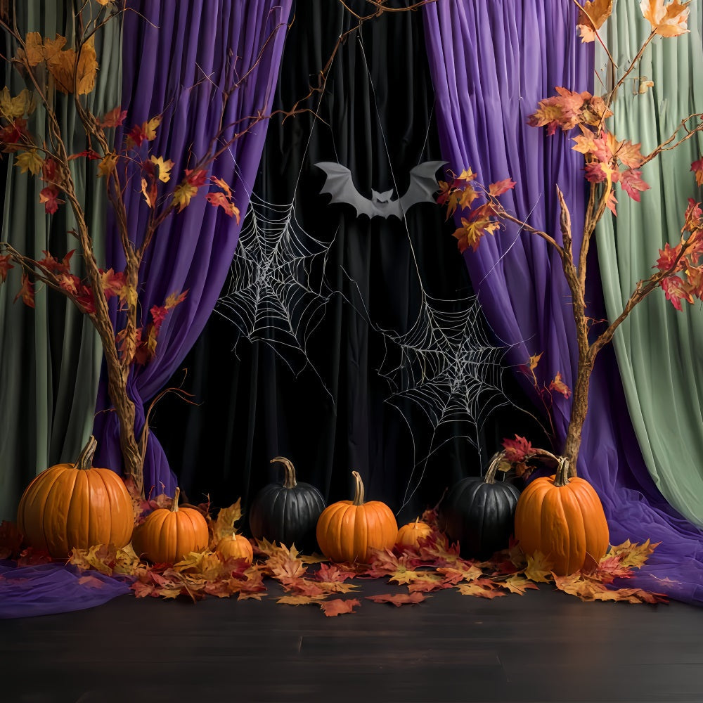 Halloween-Spinnen-Hintergrund Herbstvorh?nge Spinnennetze Halloween-Fotohintergr¨¹nde TWW510-27