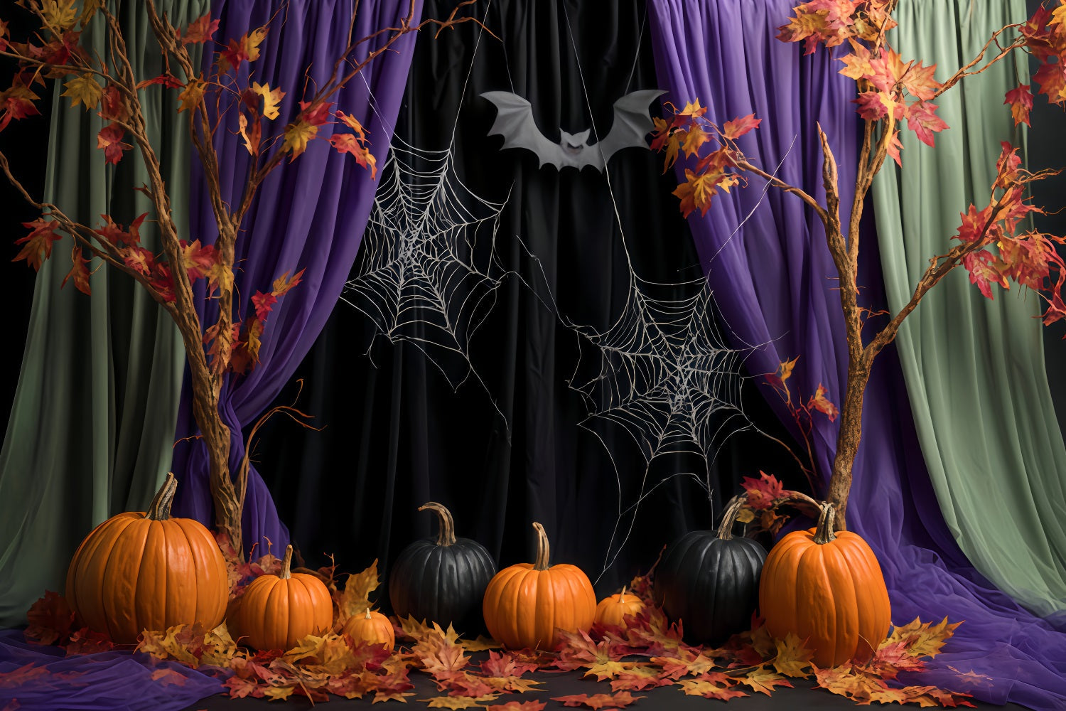 Halloween-Spinnen-Hintergrund Herbstvorh?nge Spinnennetze Halloween-Fotohintergr¨¹nde TWW510-27