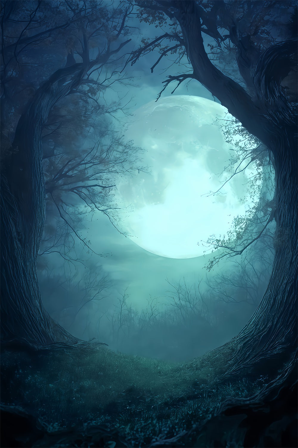 Halloween-Mond-Hintergrund Mondbeschienener Wald D?mmerungsgl¨¹hen Gruseliger Halloween-Hintergrund TWW510-28