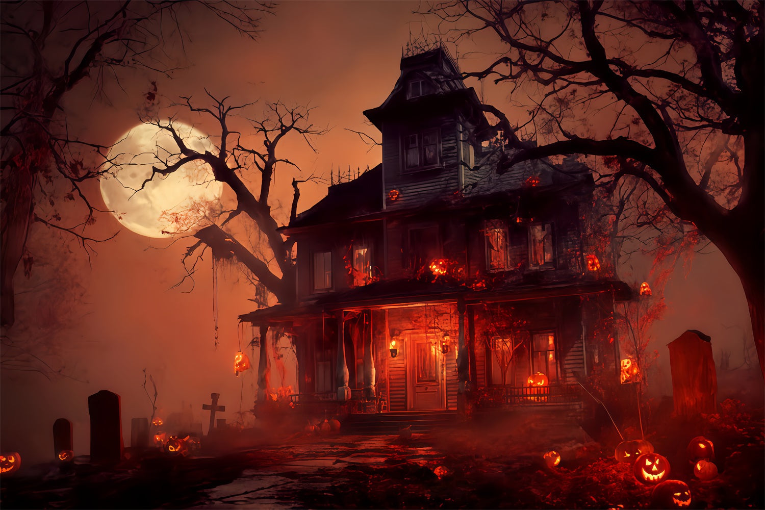 Haunted Mansion Hintergrund Haunted Mansion Blutmond Gruselige Halloween-Hintergr¨¹nde TWW510-30