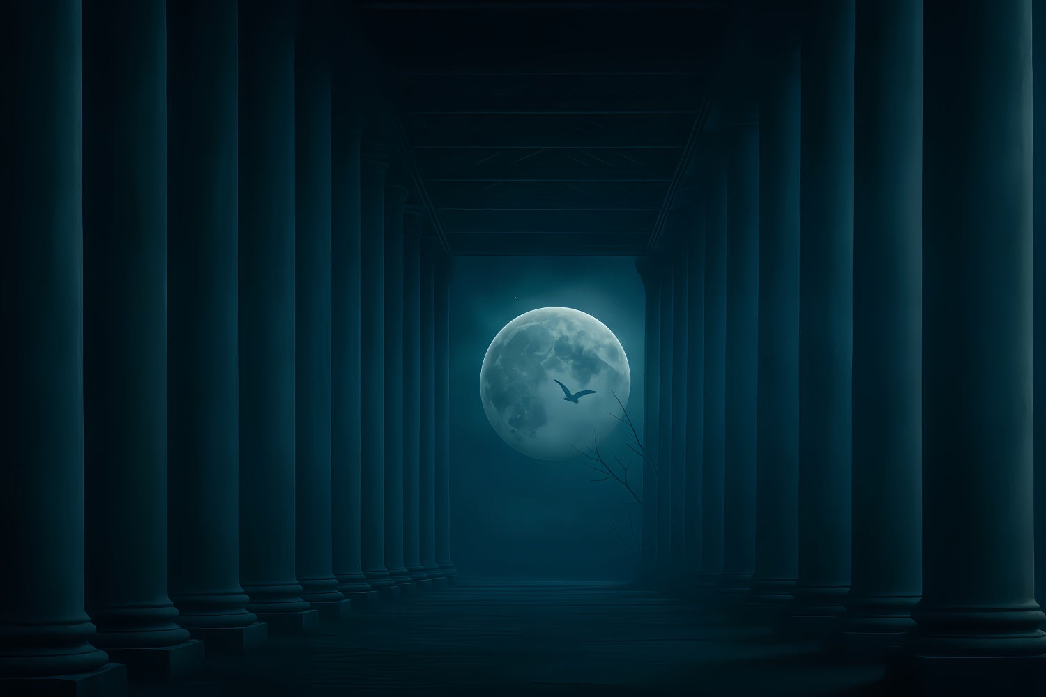 Halloween-Mond-Hintergrund Mondbeschienene S?ulen Dunkler Korridor Halloween-Hintergrund TWW510-31