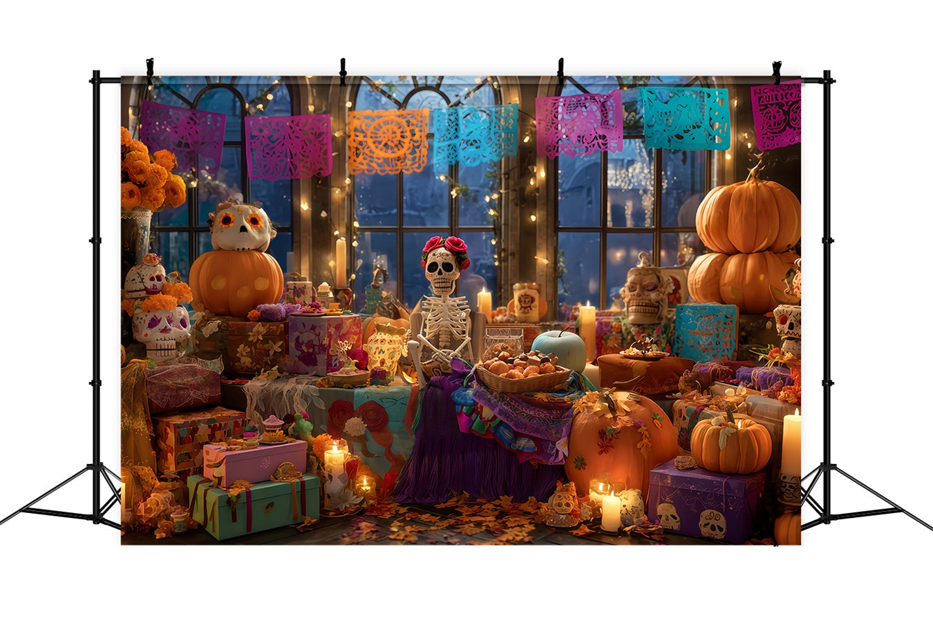 Gruselige Halloween-Hintergr¨¹nde Skelett-Fiesta Kerzenlicht-Dekoration Halloween-Hintergr¨¹nde TWW510-32