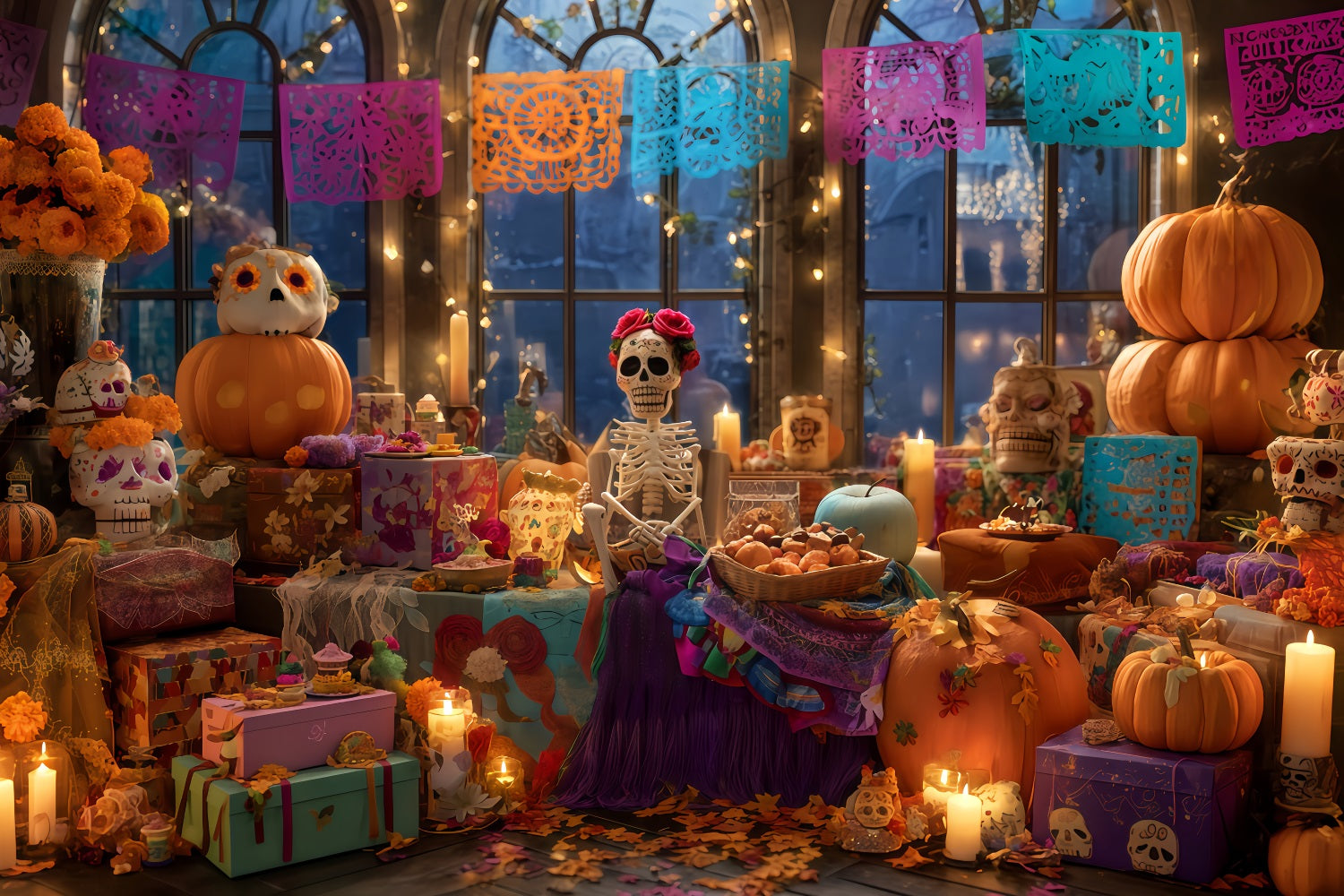 Gruselige Halloween-Hintergr¨¹nde Skelett-Fiesta Kerzenlicht-Dekoration Halloween-Hintergr¨¹nde TWW510-32
