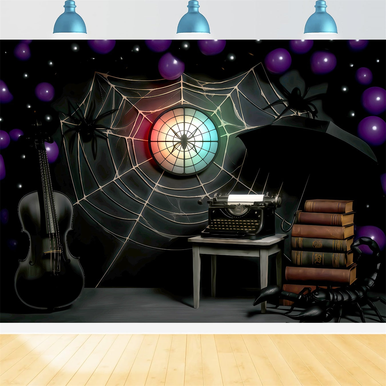 Halloween-Spinnen-Hintergrund Spinnennetz Gotisches Arbeitszimmer Halloween-Fotohintergrund TWW510-33