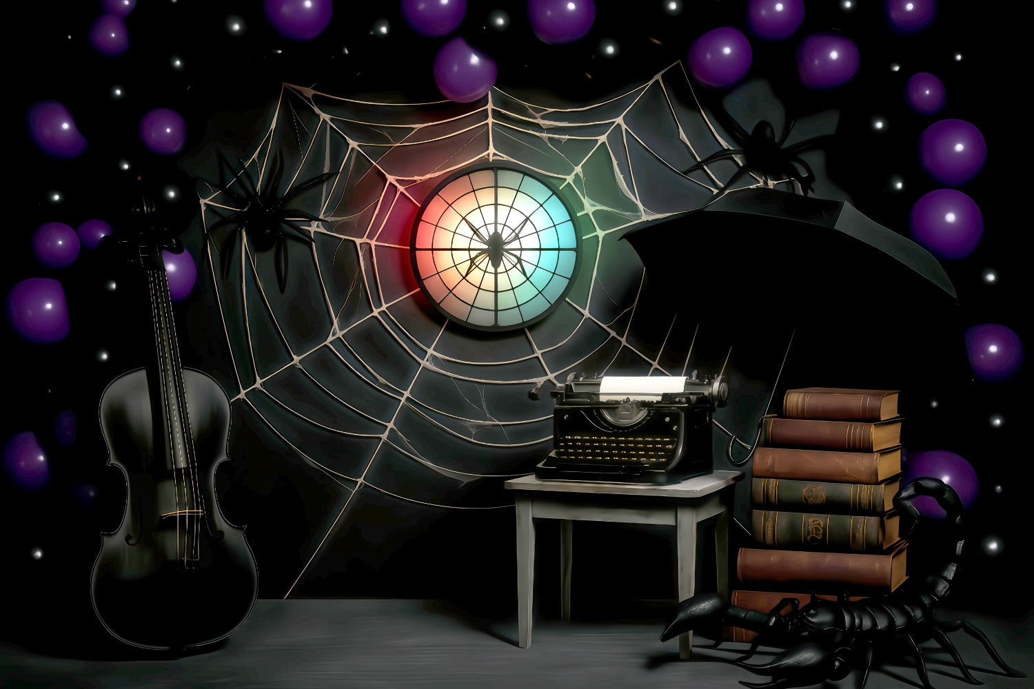 Halloween-Spinnen-Hintergrund Spinnennetz Gotisches Arbeitszimmer Halloween-Fotohintergrund TWW510-33