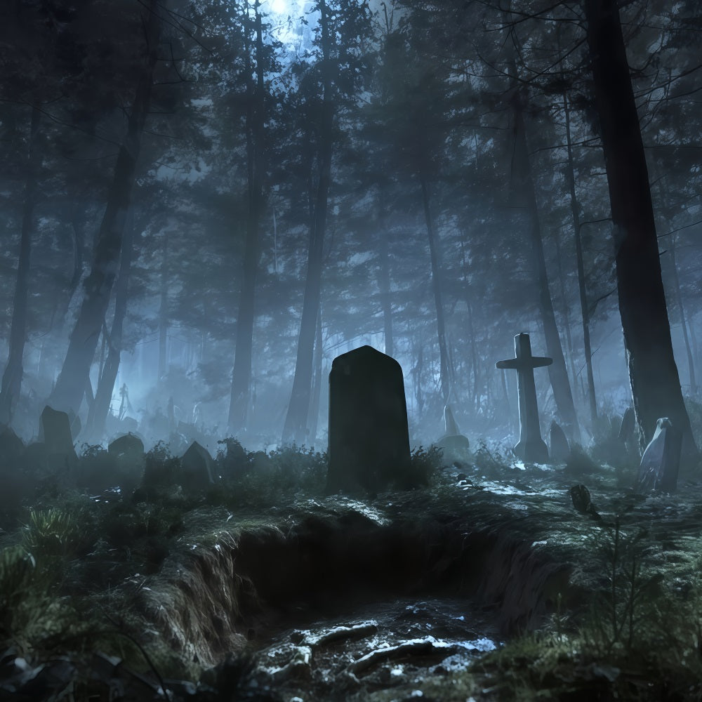 Friedhof-Hintergrund Hintergrund Nebelverhangener Wald Friedhofsschatten Halloween-Hintergrund f¨¹r Fotos TWW510-34