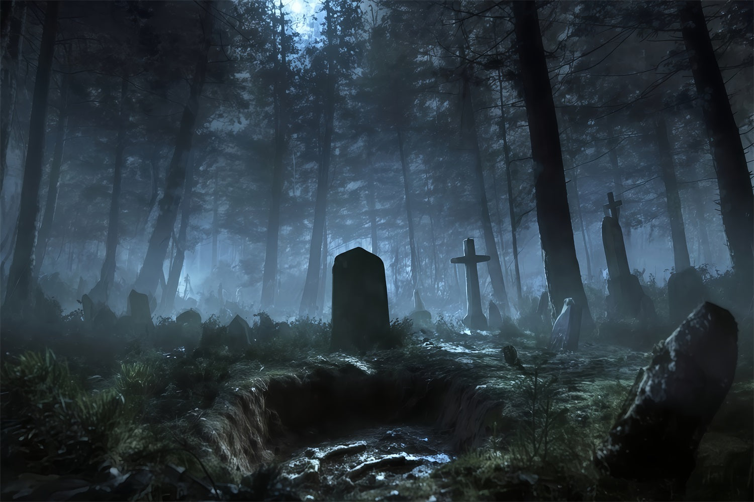 Friedhof-Hintergrund Hintergrund Nebelverhangener Wald Friedhofsschatten Halloween-Hintergrund f¨¹r Fotos TWW510-34