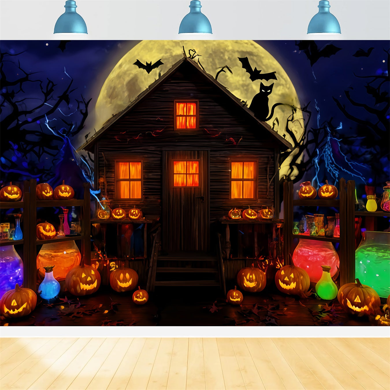 Spukhaus-Kulisse Zaubertrank-H¨¹tte Mondlicht-Gl¨¹hen Halloween-Fotokulissen TWW510-37