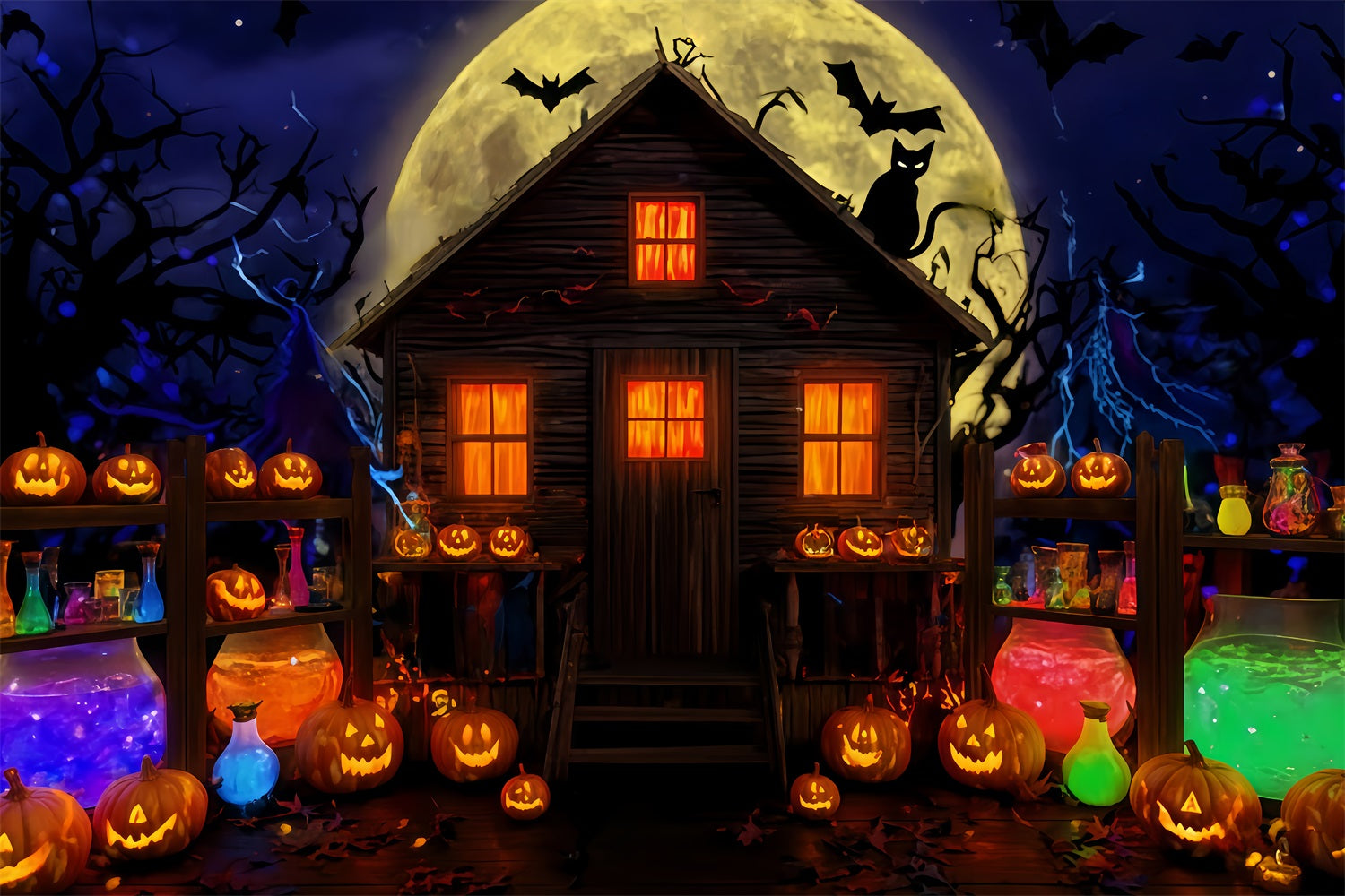 Spukhaus-Kulisse Zaubertrank-H¨¹tte Mondlicht-Gl¨¹hen Halloween-Fotokulissen TWW510-37