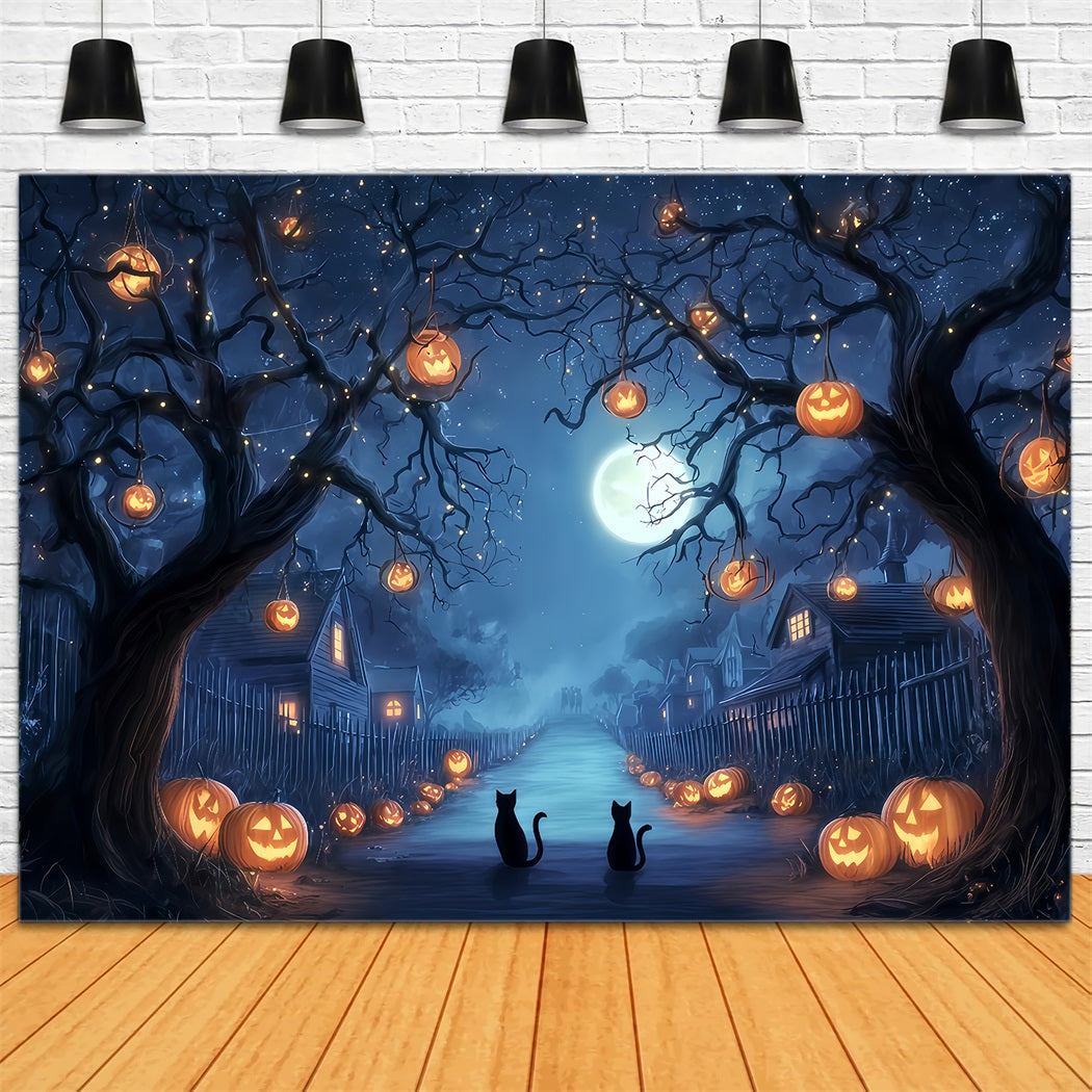 Halloween-Farbenhintergrund Kürbisallee Mitternachtskatzen Gruseliger Halloween-Hintergrund TWW510-38
