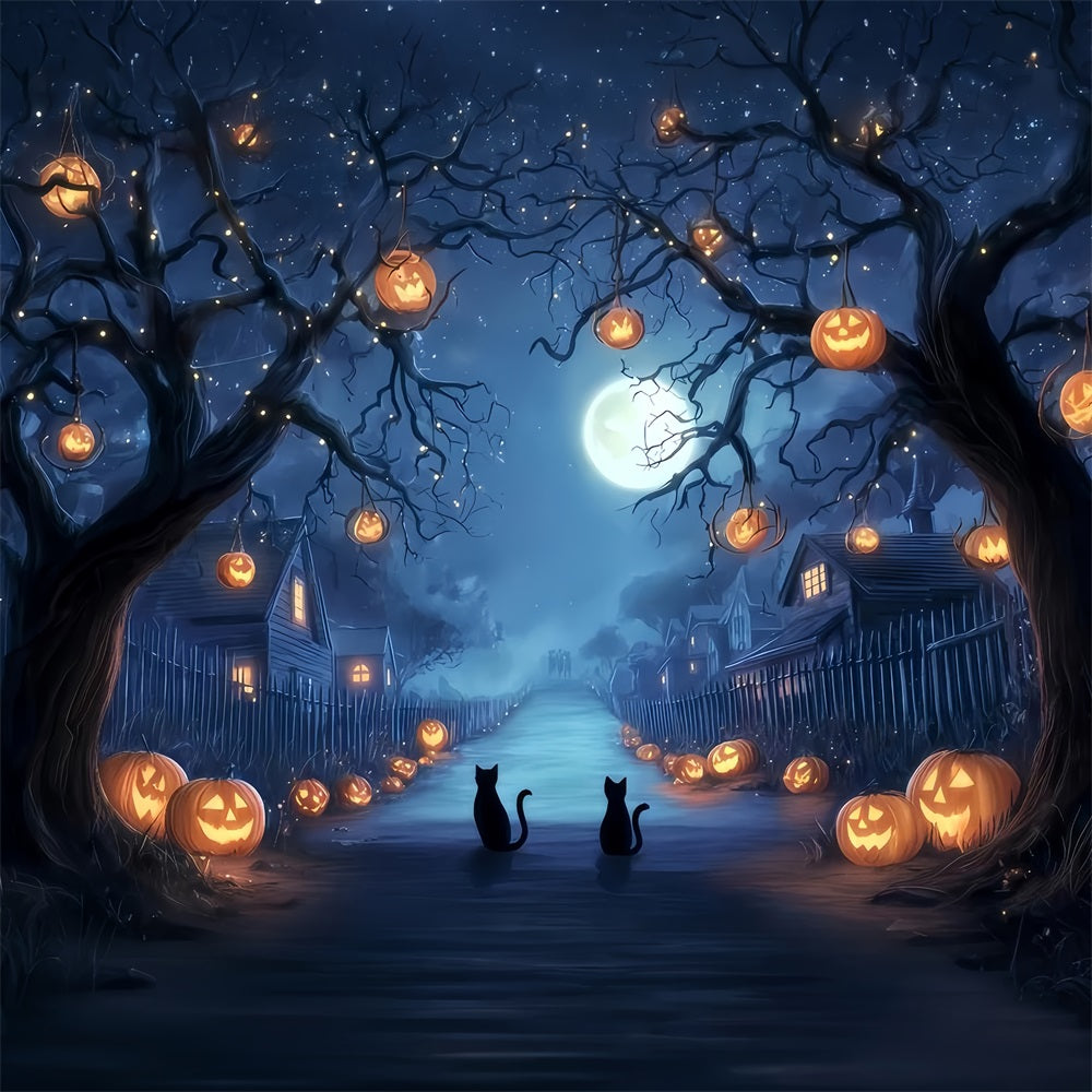 Halloween-Farbenhintergrund Kürbisallee Mitternachtskatzen Gruseliger Halloween-Hintergrund TWW510-38