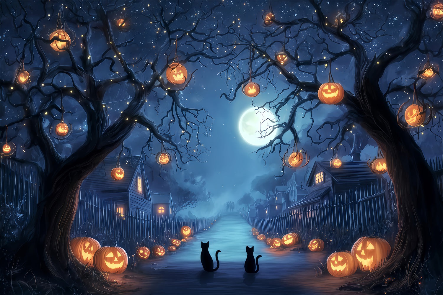 Halloween-Farbenhintergrund Kürbisallee Mitternachtskatzen Gruseliger Halloween-Hintergrund TWW510-38