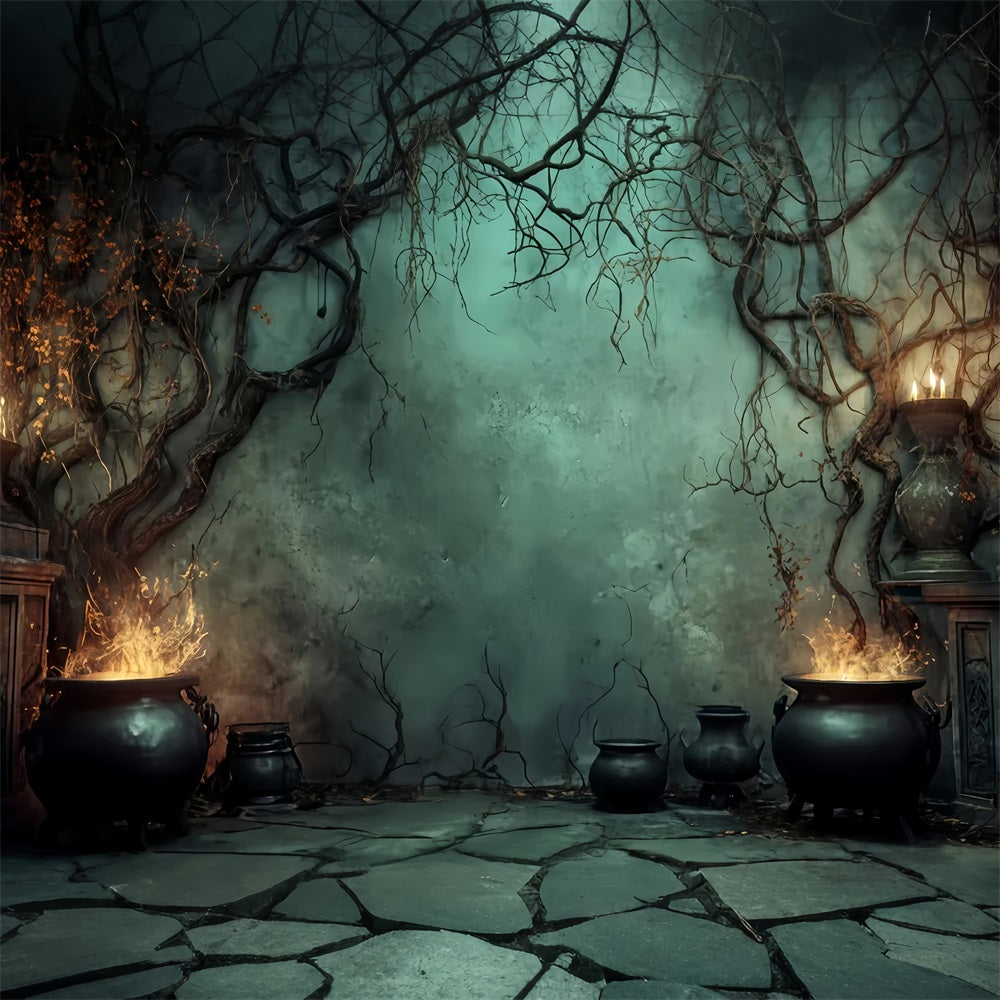 Halloween-Hintergrund Hexenkessel Kerzenflammen Gruselige Halloween-Hintergr¨¹nde TWW510-40